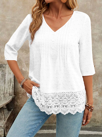 Lace Hem V Neck Blouse