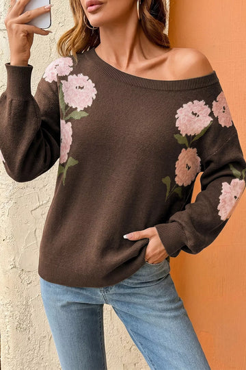 Floral Print Drop Shoulder Relaxed Sweater