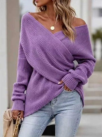 Crisscross Ribbed Knit Long Sleeve Sweater