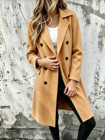 Full Size Double-Breasted Lapel Collar Coat Plus Size