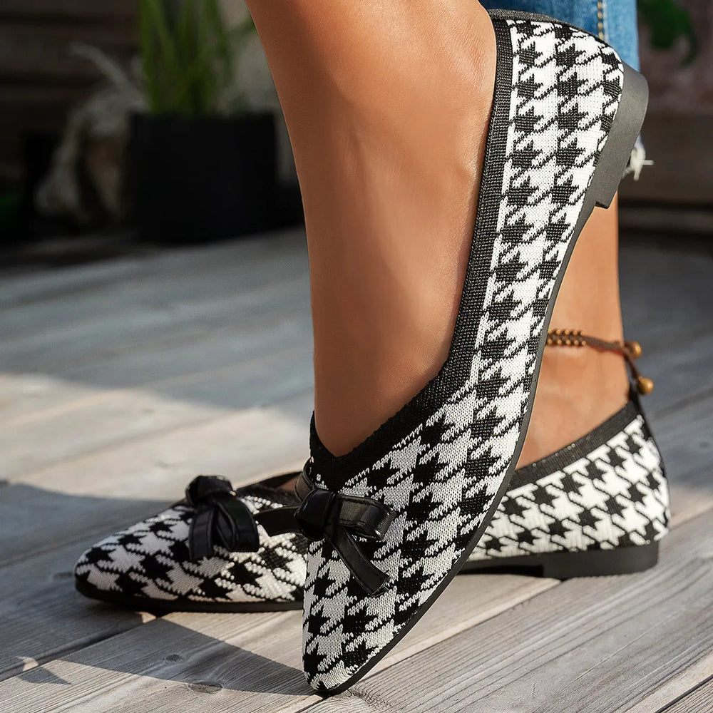Houndstooth Point Toe Flats Slip Ons