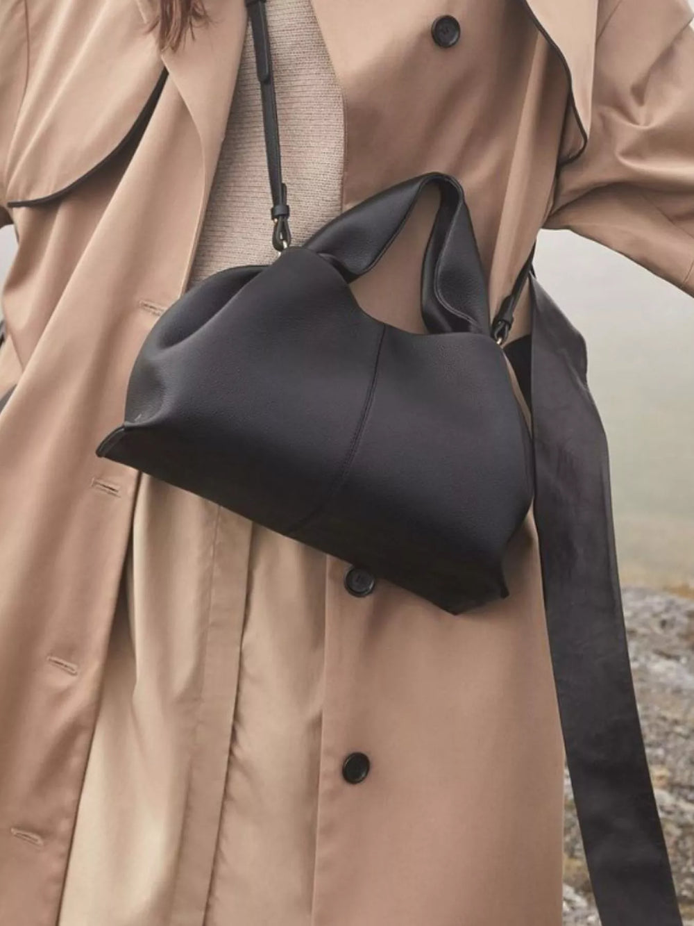 PU Leather Ruched Crossbody Handbag