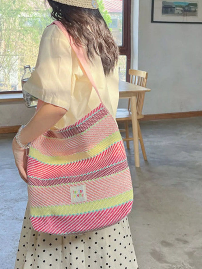 Striped Woven Shoulder Bag