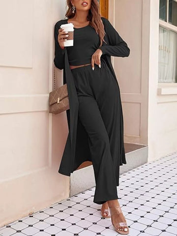 Round Neck Tank & Cardigan & Pants Set