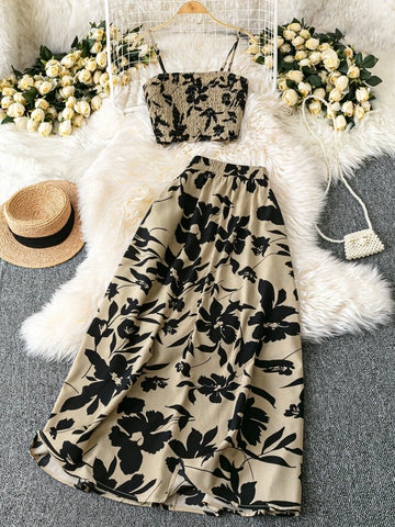 Smocked Printed Cami and Skirt Set