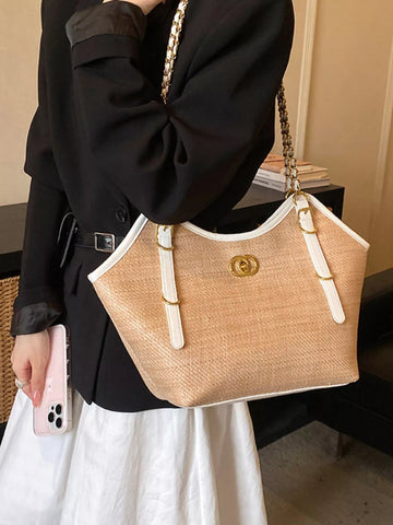 Contrast Trim Adjustable Strap Shoulder Bag