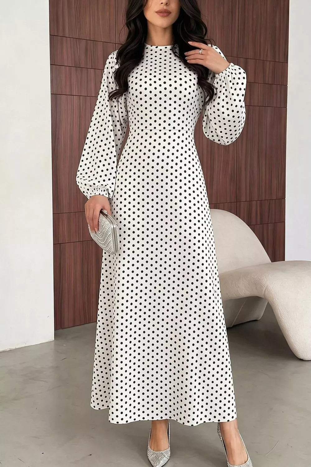 Polka Dot Long Sleeve Maxi Dress