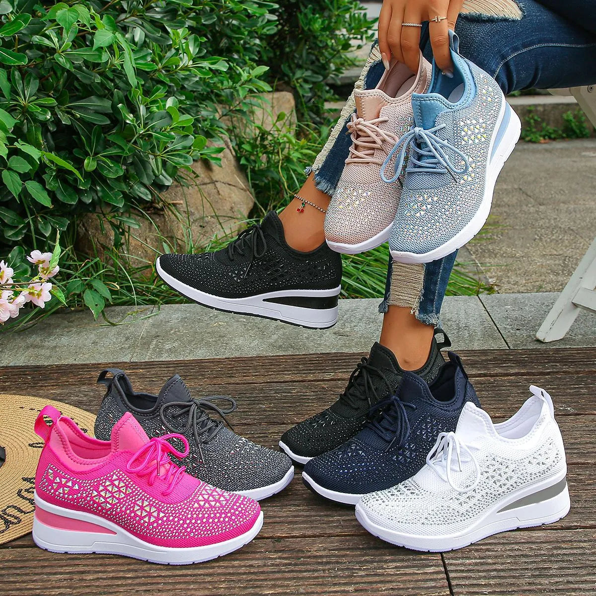 Rhinestone Wedge Athletic Sneakers