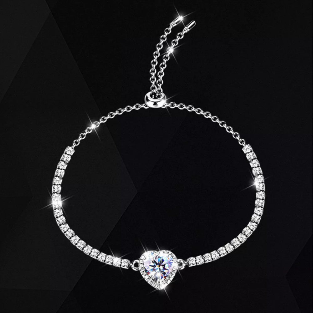 2 Carat Moissanite Sterling Silver Heart Bracelet