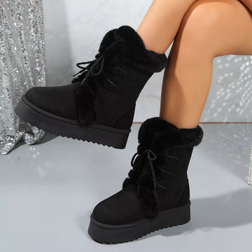 Fuzzy Trim Lace Up Platform Boots