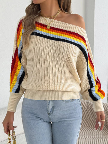 Striped Knit Boat Neck Sweater
