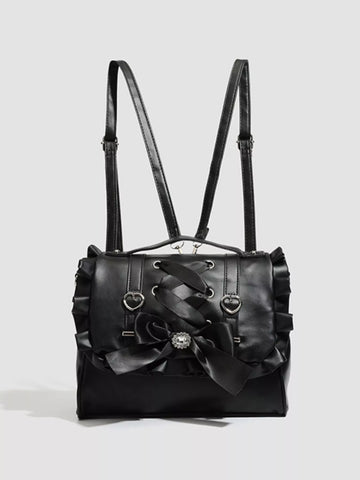 Ruffled Lace Up Bow Backpack Bag