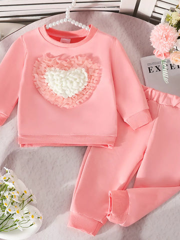 Children's Heart Round Neck Top and Pants Set