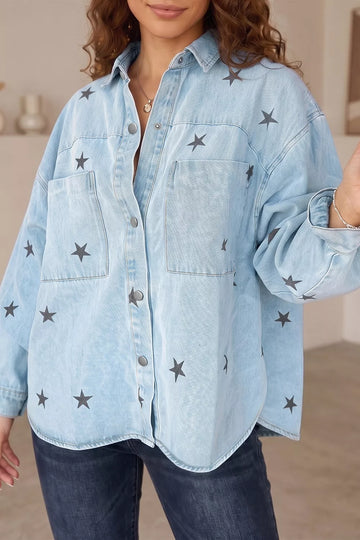 Light Wash Star Print Denim Jacket