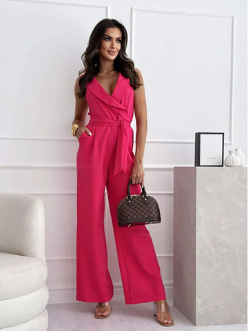 Surplice Sleeveless Wide-Leg Jumpsuit