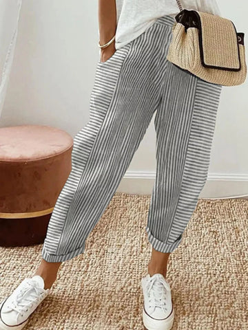 Full Size Striped Casual Pants Plus Size