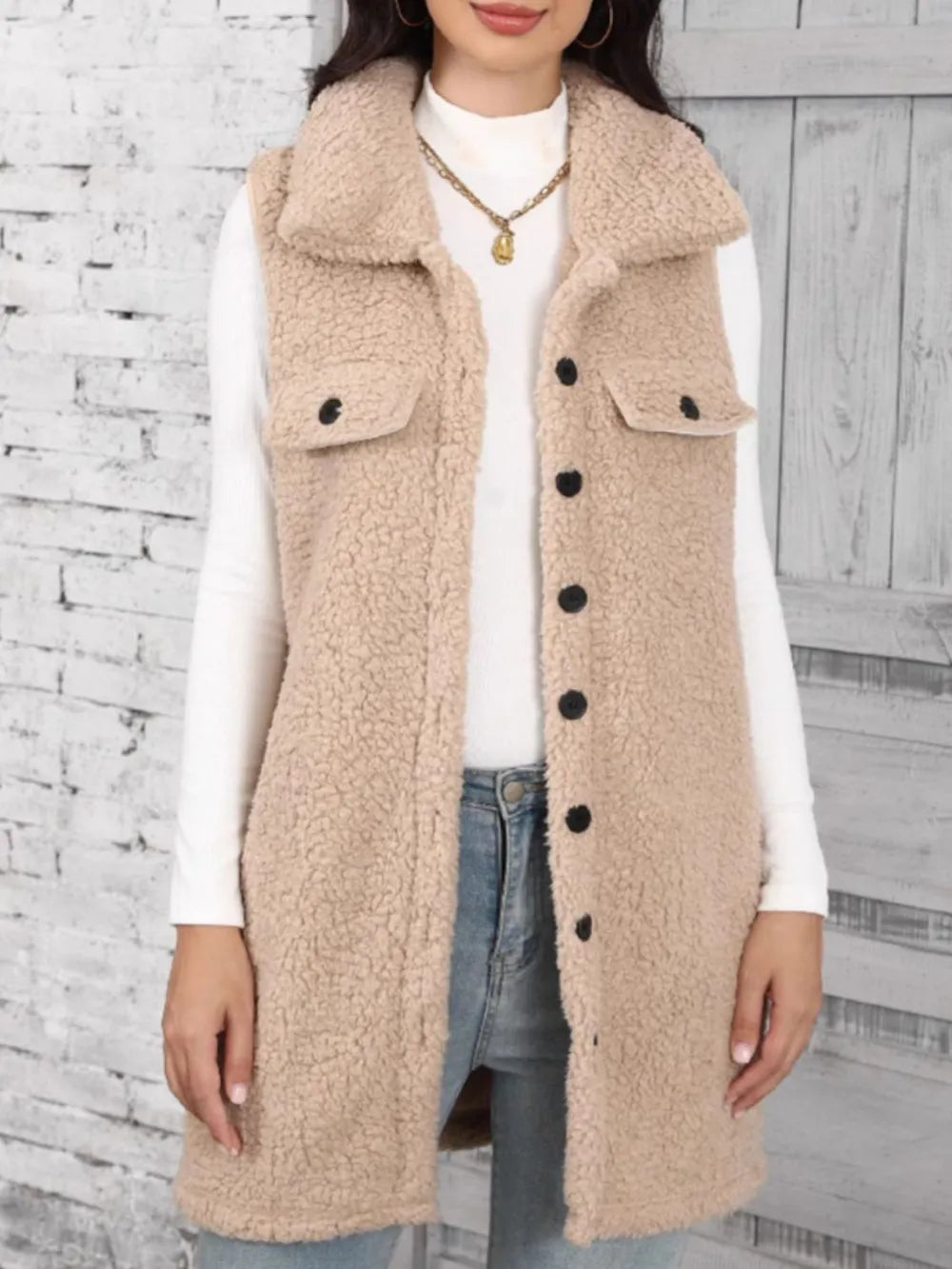 Button-Up Teddy Vest