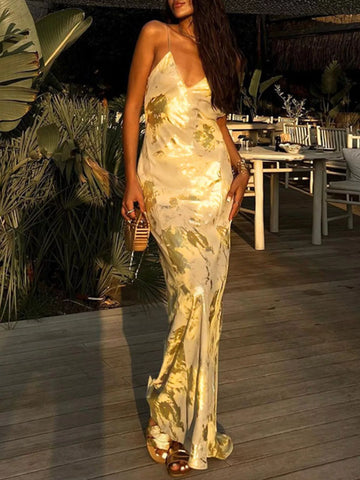 Backless V Neck Maxi Dress