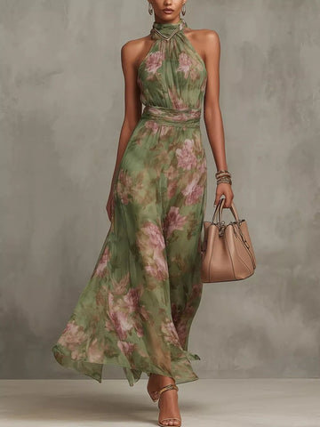 Floral Print Sleeveless Maxi Dress