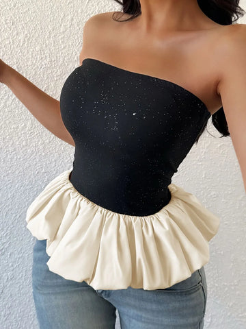 Ruffled Bubble Hem Tube Top