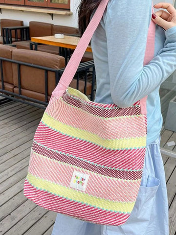 Striped Woven Shoulder Bag