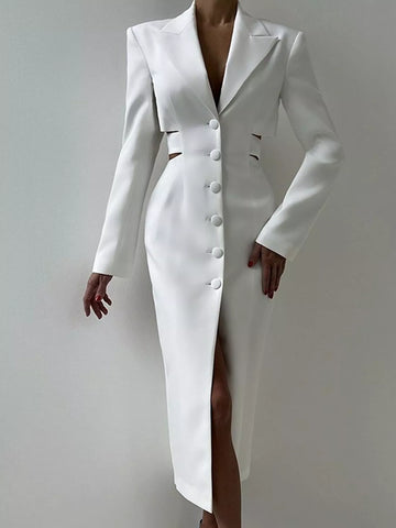 Button-Down Blazer Dress with Cut-out Waist