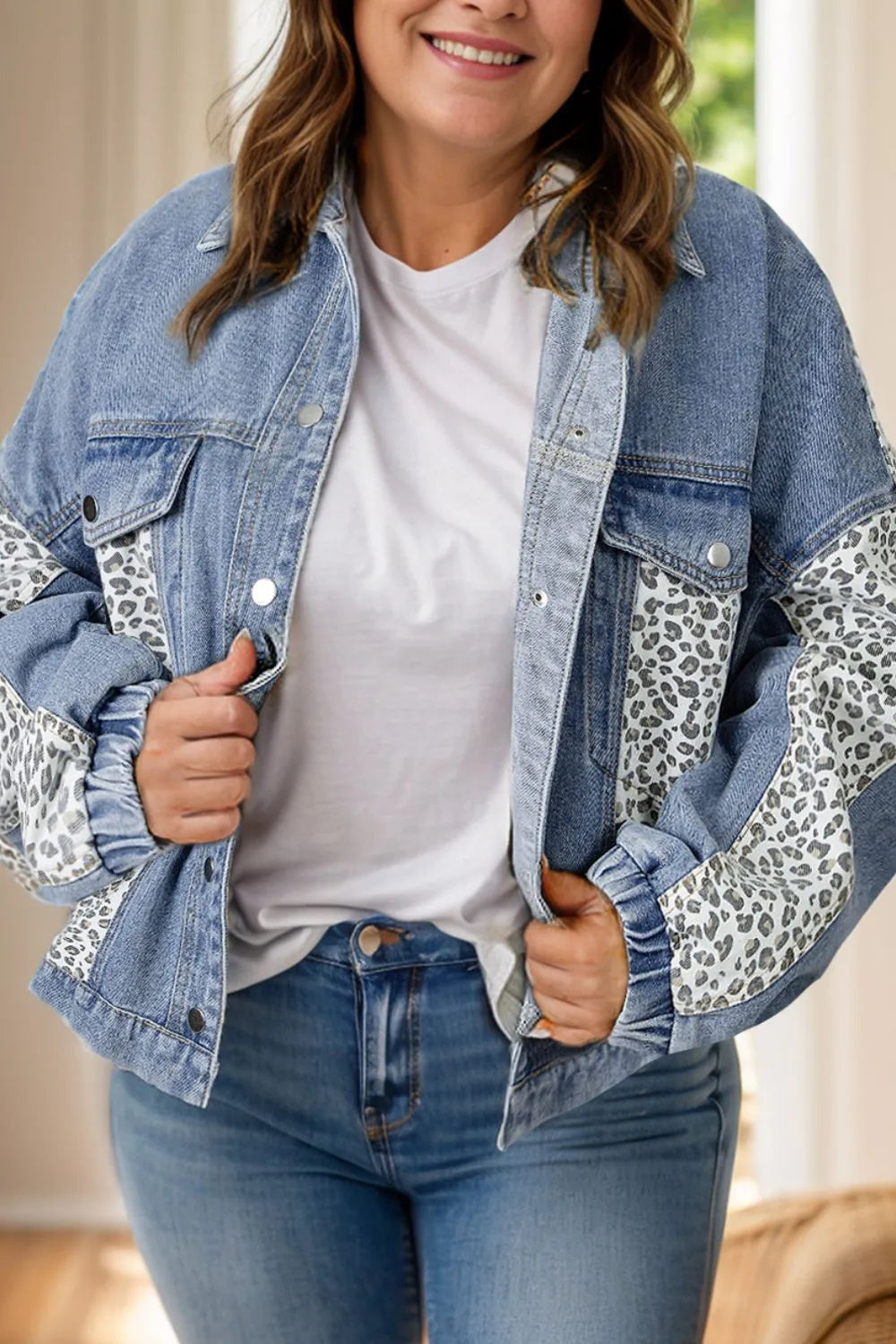 Plus Size Leopard Long Sleeve Denim Jacket selected from Denim Icons for Denim, Reimagined: The Icons That Ground Every Look