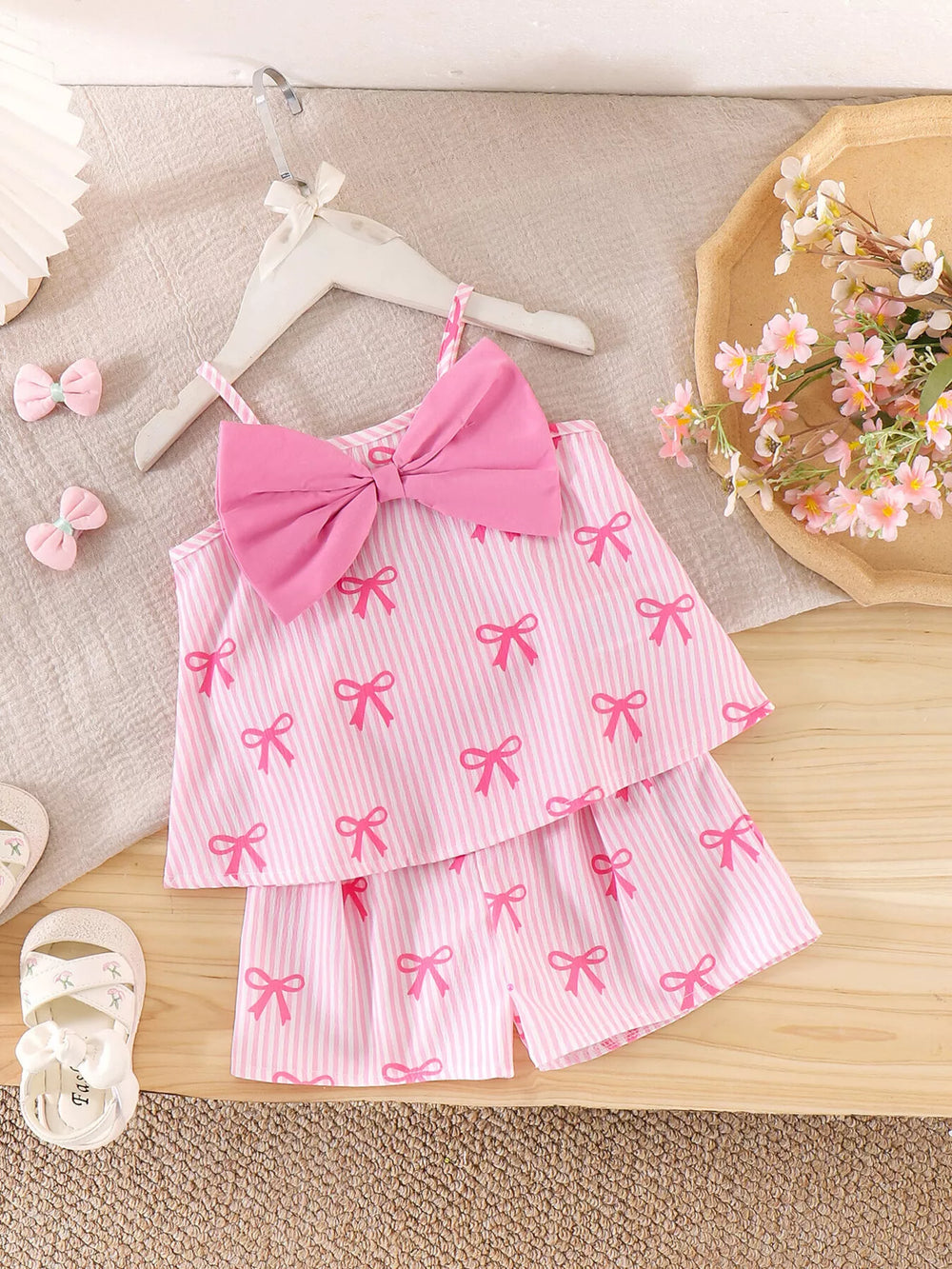 Children's Striped Bow Cami and Shorts Set