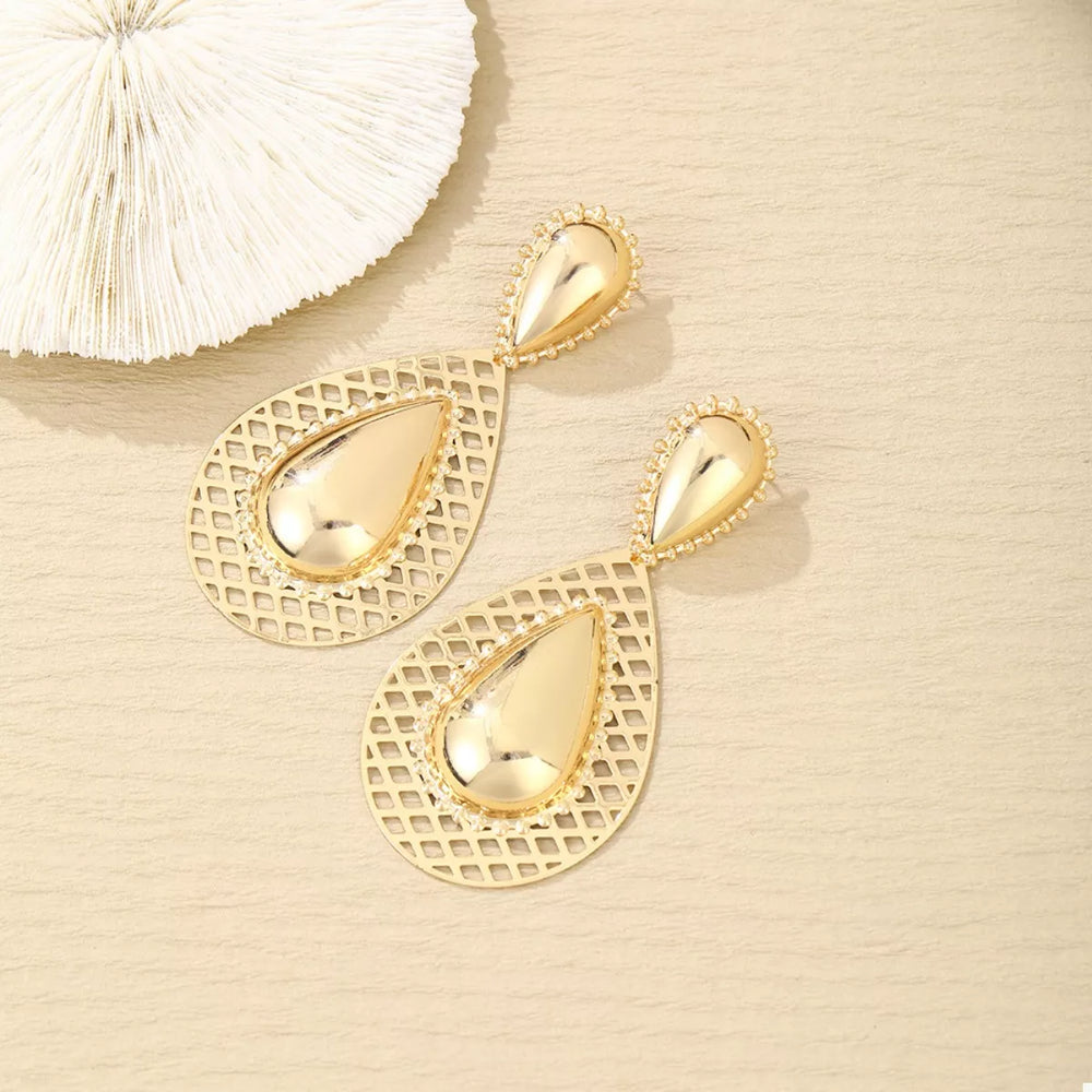 Hollowed-Out Teardrop Statement Earrings
