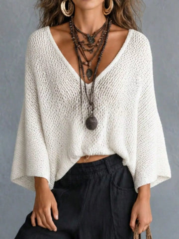 V-Neck Batwing Sleeve Sweater