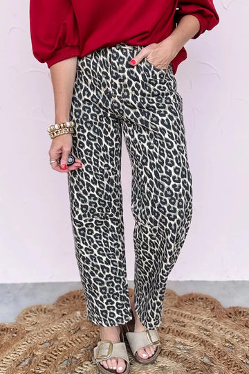 Leopard Print Barrel Jeans