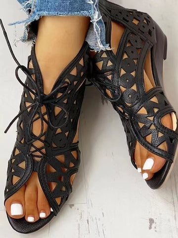 Lace Up Geometric Cutout Sandals