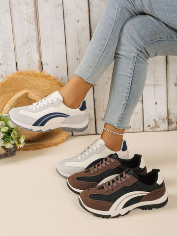 Contrast Lace-Up Athletic Sneakers