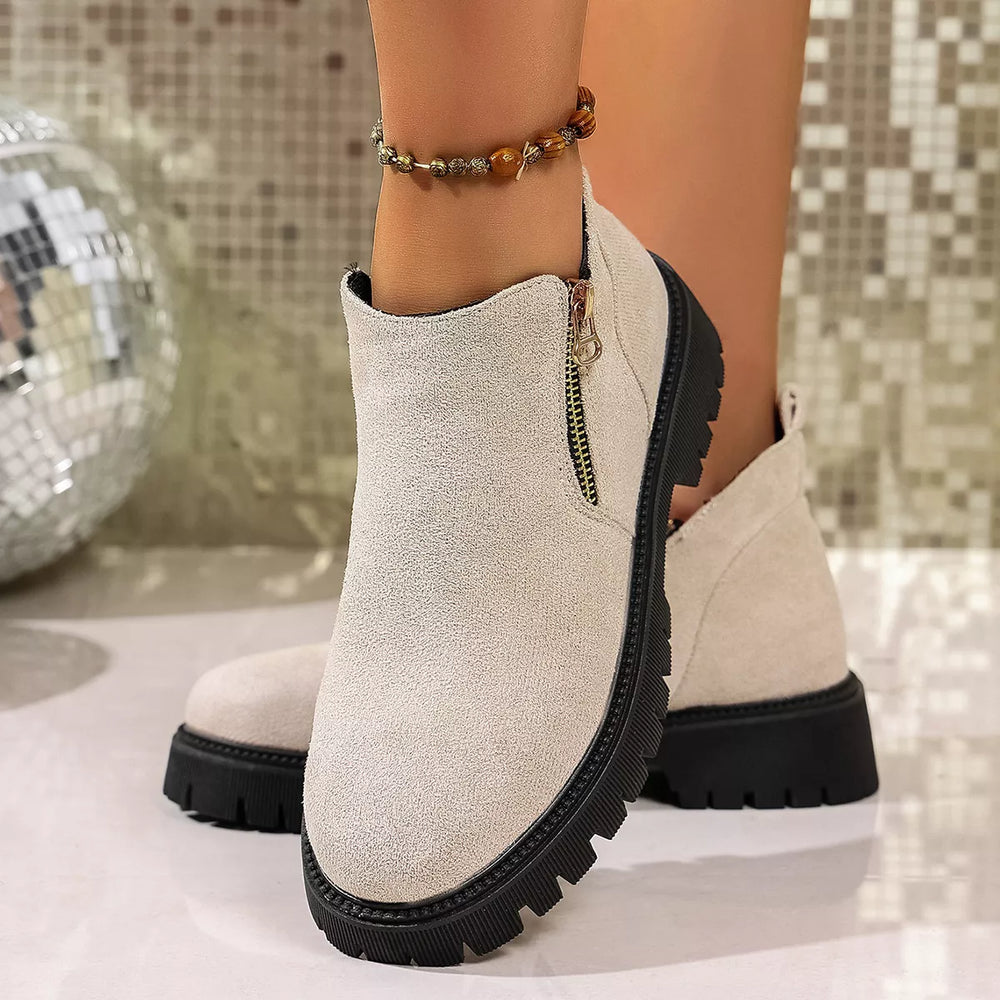 Round Toe Side Zip Ankle Boots