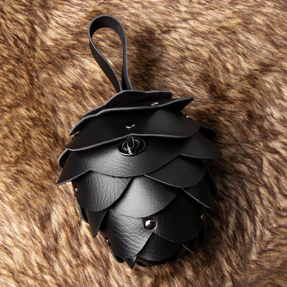 Acorn Shaped Leather Petal Decor Pouch Bag