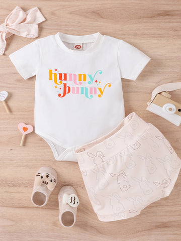 Children's Letter Graphic Short Sleeve Top and Shorts Set