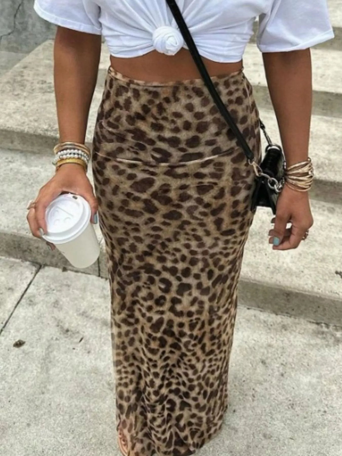 Leopard Print High Waisted Maxi Skirt