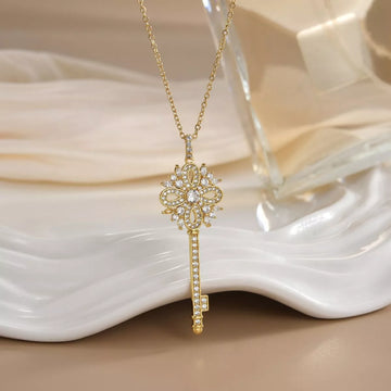 18K Gold-Plated Zircon Key Pendant Necklace
