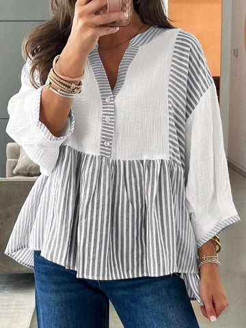 Striped Button Detail Blouse