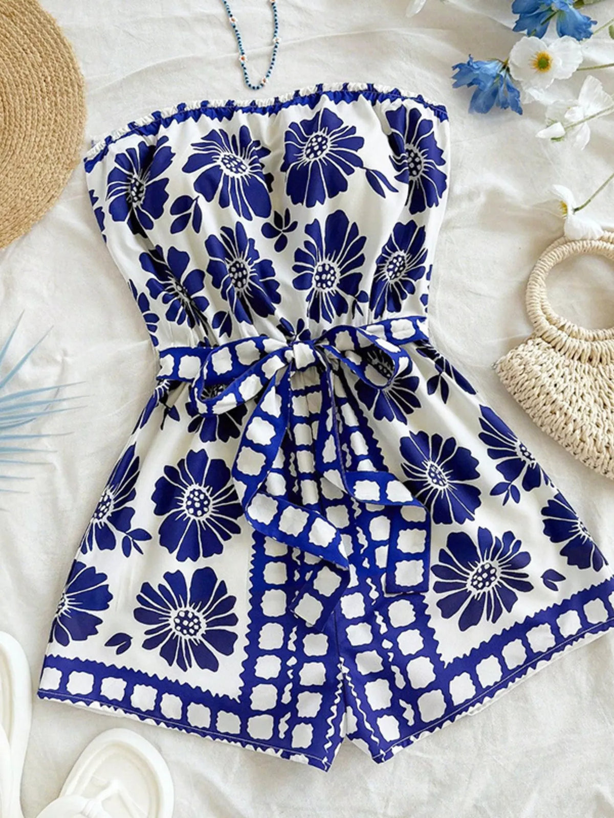 Strapless Tie Waist Romper