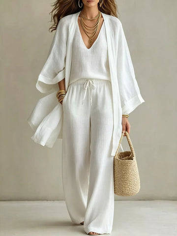Full Size V-Neck Tank & Cardigan and Pants Set Plus Size