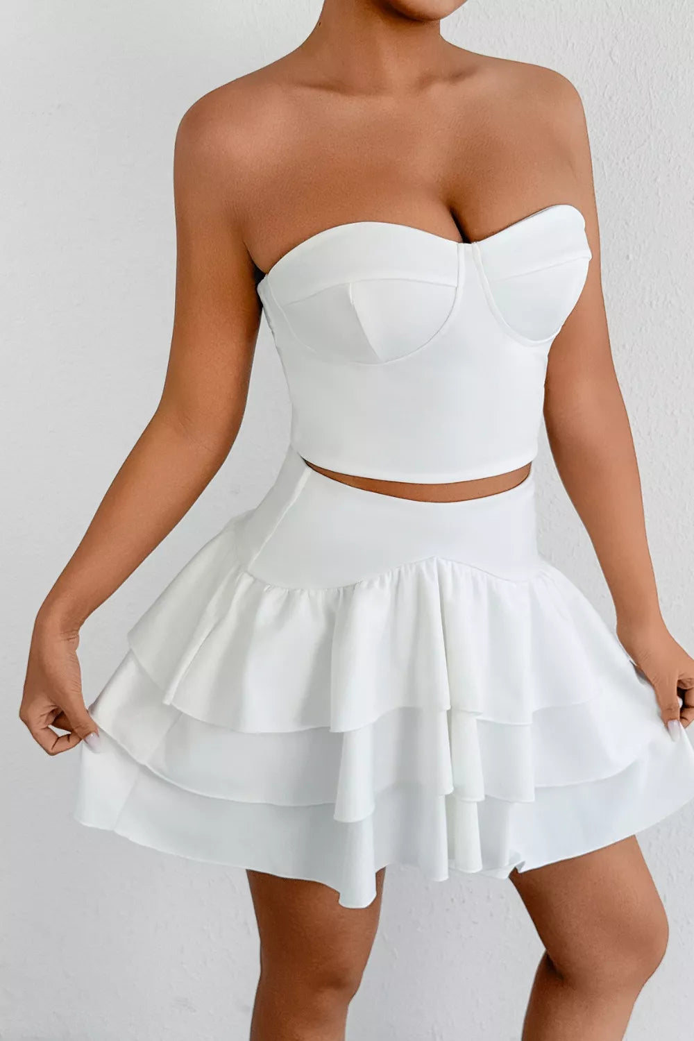 Tube Top & Ruffle Layered Skirt Set