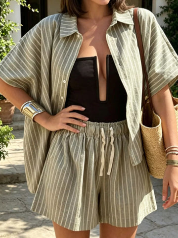 Striped Relaxed Fit Shirt and Shorts Set