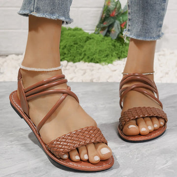 Braided Ankle Strap Flat Sandals