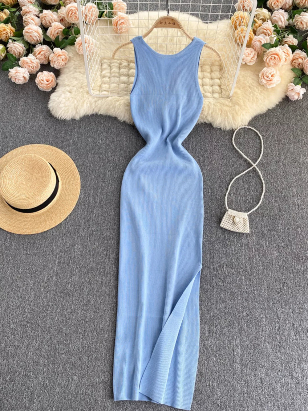 Knot Back Sleeveless Knit Bodycon Midi Dress