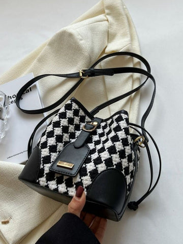 Checkerboard Pattern Bucket Crossbody Bag