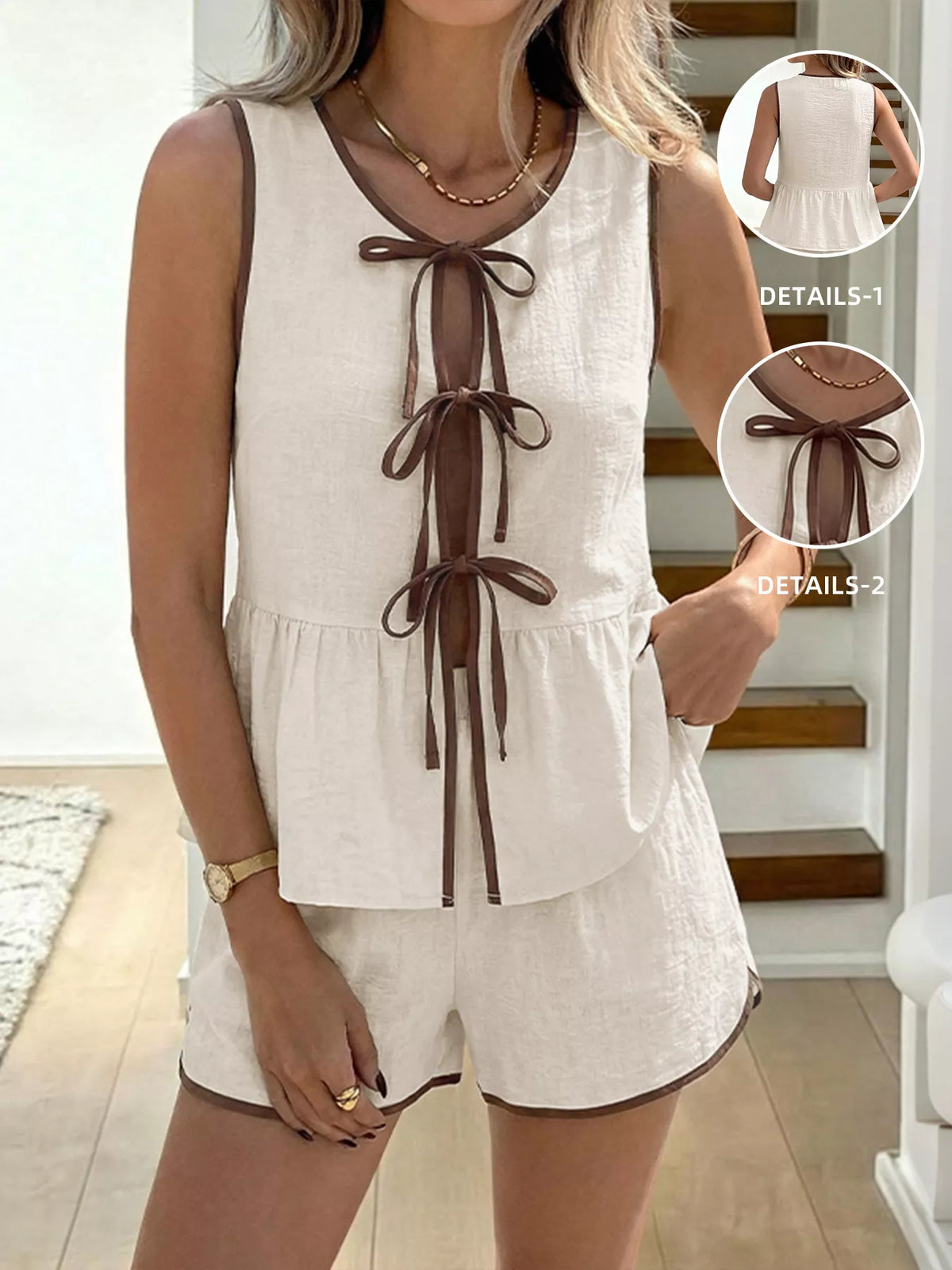 Tie Front Top and Shorts Set