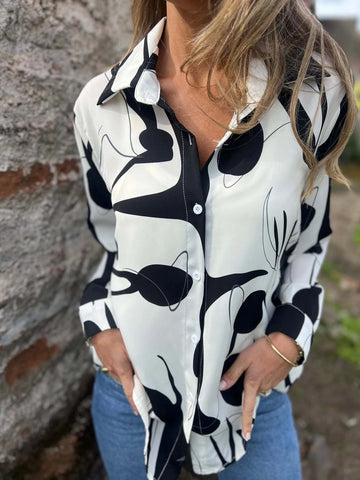 Full Size Abstract Print Long Sleeve Button Up Shirt Plus Size