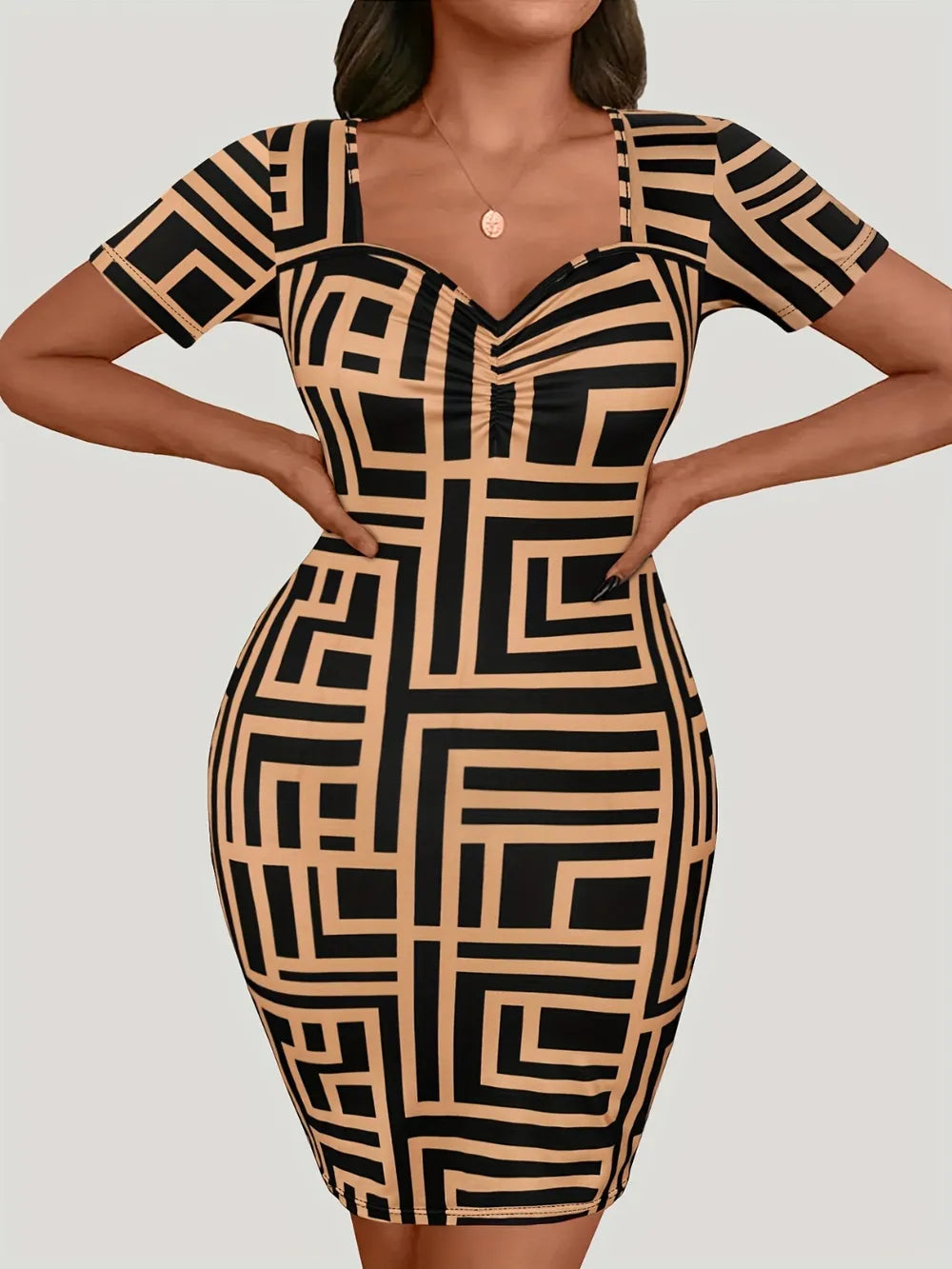 Plus Size Sweetheart Neck Short Sleeve Mini Dress selected from Short-Sleeve Dresses for Easy Presence: The Short-Sleeve Dress Edit