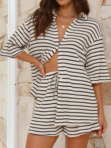 Striped Half Sleeve Top and Shorts Set